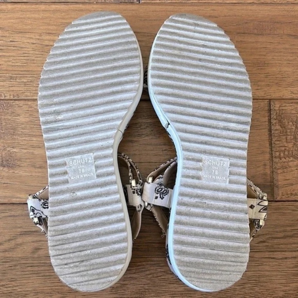 SCHUTZ Black and White Paisley Platform Sandals - Picture 9 of 12